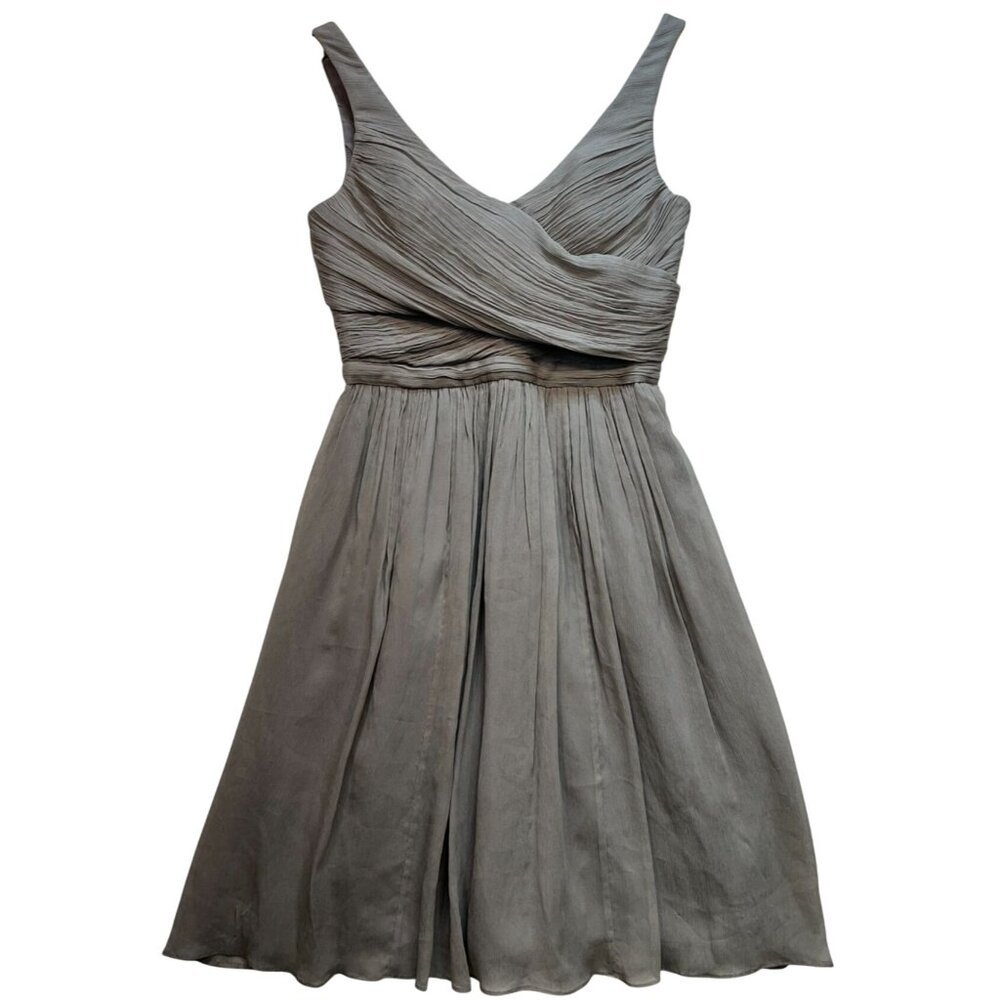 J. Crew Women's Silk Wrap Neck Bridesmaid Cocktail Dress Sleeveless Size 2 Gray